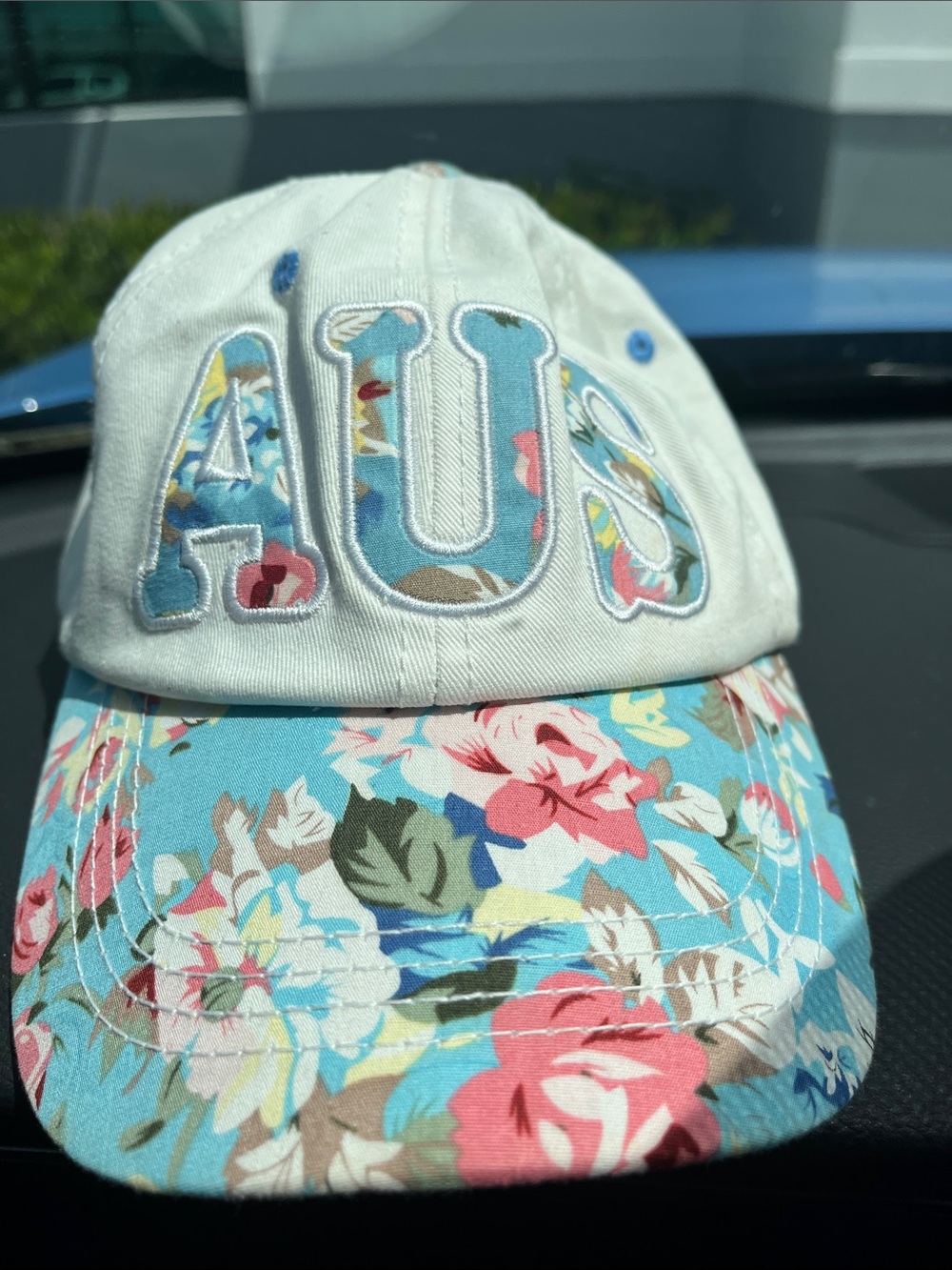 Floral AUS Embroidered Women’s Baseball Cap - White & Blue